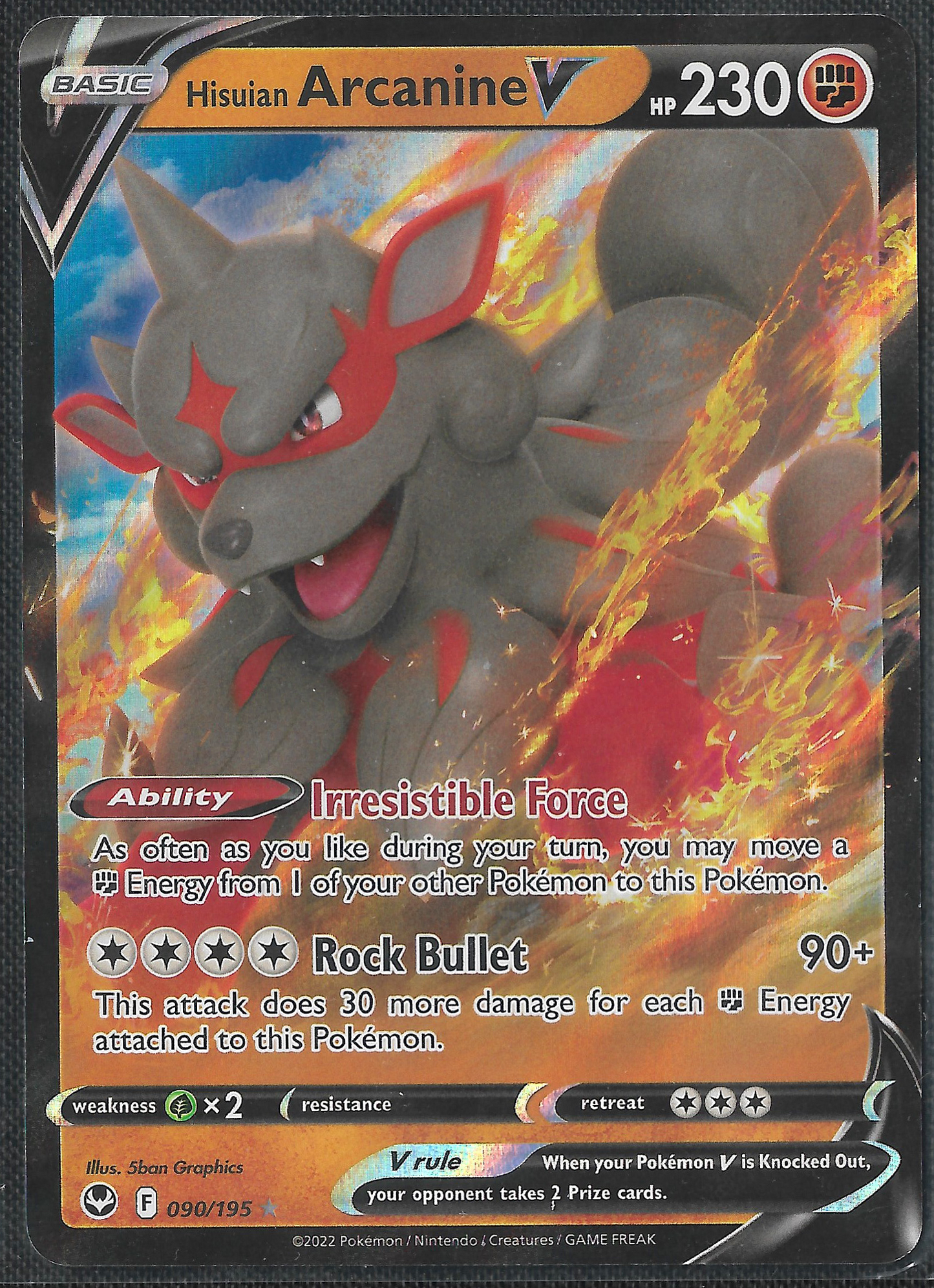 Hisuian Arcanine V - 90/195 - Silver Tempest - Holo V