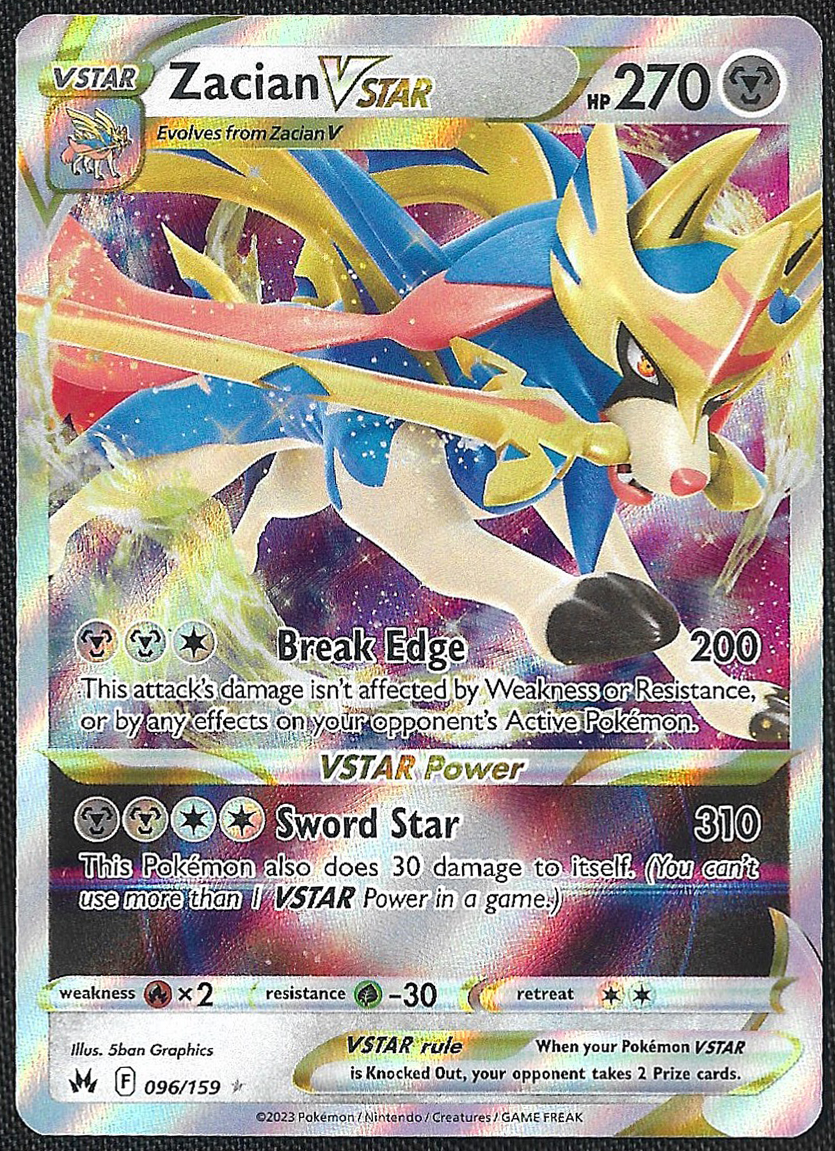Zacian VSTAR - 96/159 - Crown Zenith - Holo Rare VSTAR