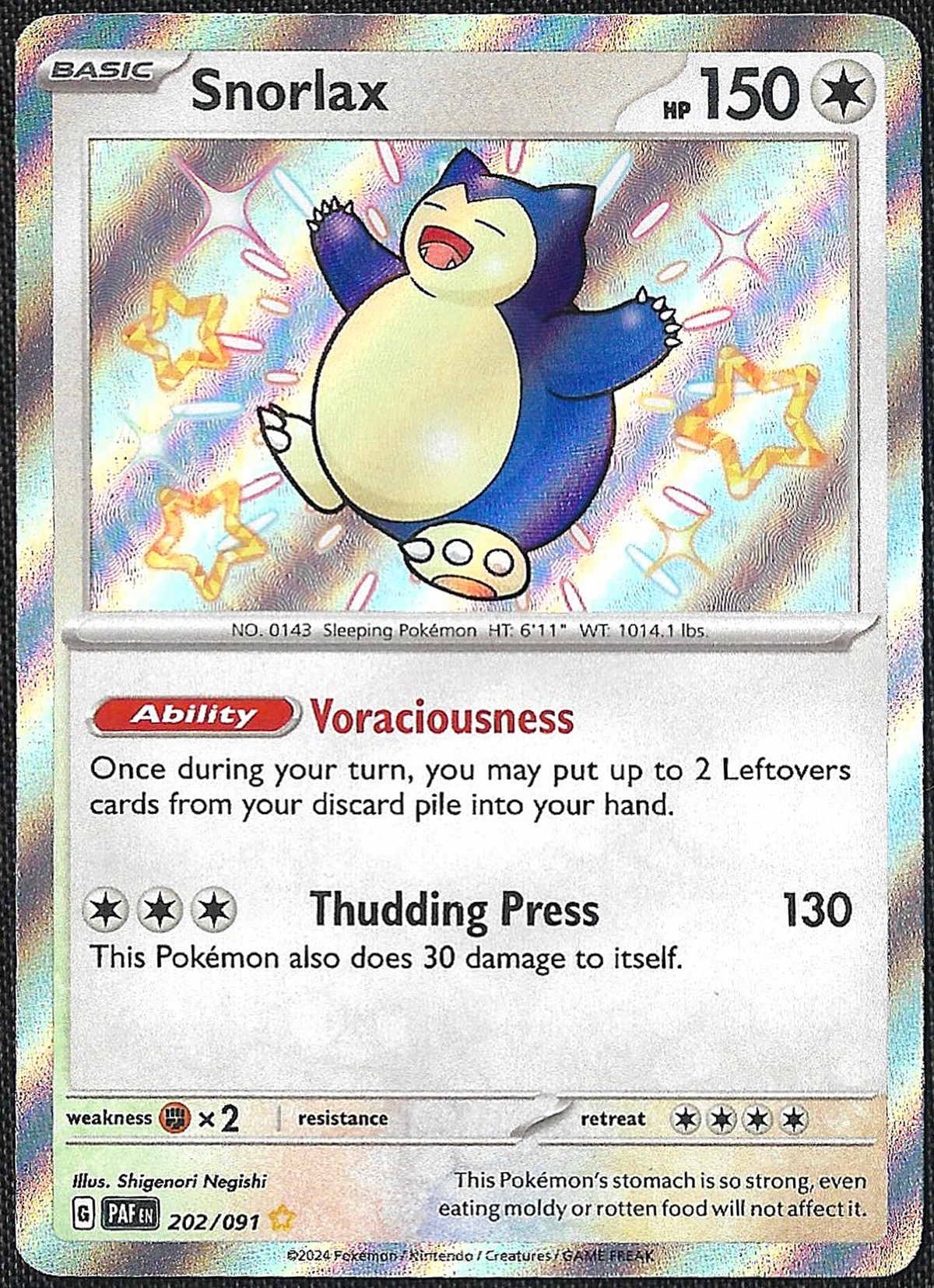 Snorlax - 202/91 - Paldean Fates - Shiny Rare